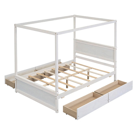 Canopy Platform Bed With Drawers, Support Slats, No Box Spring Needed - Furniture Home Direct