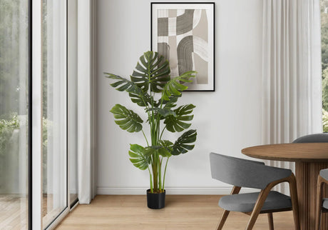 55" Tall, Artificial Plant, Monstera Tree, Indoor, Faux, Fake, Floor, Greenery, Potted, Real Touch, Decorative - Green / Black - Furniture Home Direct