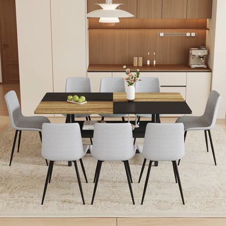 Dining Set With Wooden Table And Eight Chairs Light Gray - Furniture Home Direct
