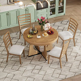 Dining Set Round Wood Table With Ladder Back Chairs Natural - Furniture Home Direct