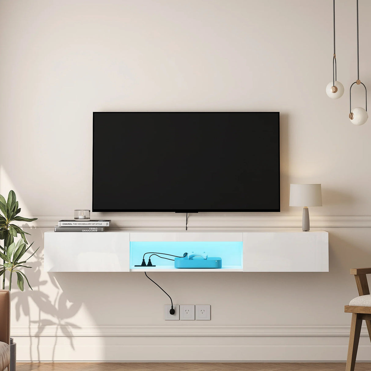 Wall Mounted TV Stand 63 Inch LED Illuminated White - Furniture Home Direct
