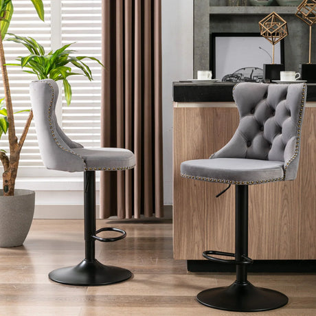 Swivel Velvet Barstools Adjusatble Seat Height, Modern Upholstered Bar Stools With Backs Comfortable Tufted For Home Pub And Kitchen Island (Set of 2) - Furniture Home Direct