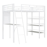 Loft Metal Bed With 3 Layers Of Shelves And Desk, Stylish Metal Frame Bed With Whiteboard - Furniture Home Direct