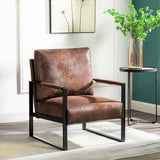 Classic Mid Century Modern Accent Chair With Durable Square Metal Frame, Armchair For Living Room, Bedroom, Home Office Spotted Microfiber Upholstery - Brown - Furniture Home Direct