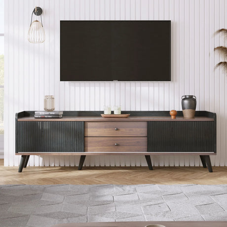 Mid Century TV Stand With 2 Storage Compartments For Tvs Up To 70'' - Dark Coffee / Black - Furniture Home Direct