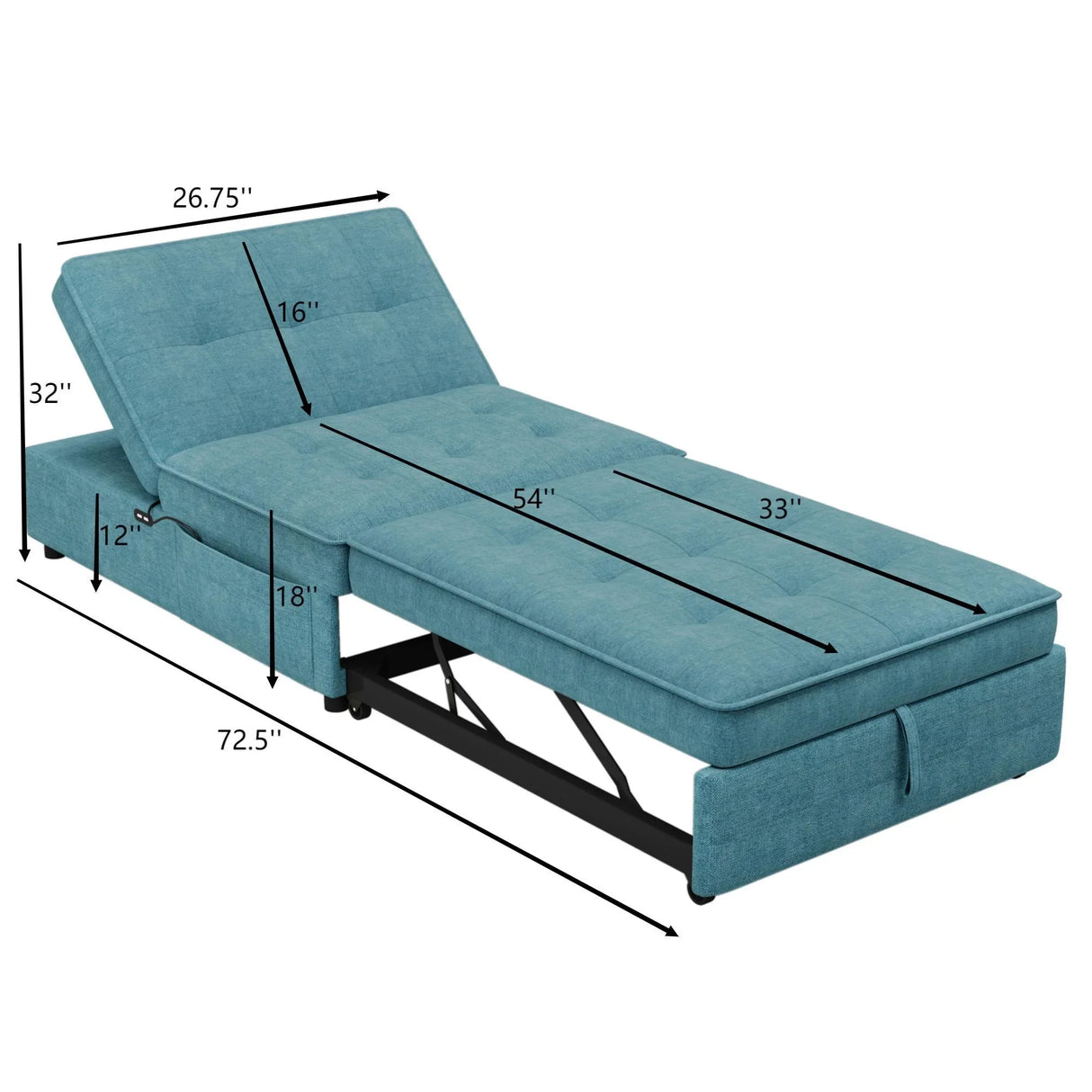 4 In 1 Sofa Bed, Multi Function Folding Ottoman Bed With Storage Pocket And USB Port For Small Room Apartment - Furniture Home Direct