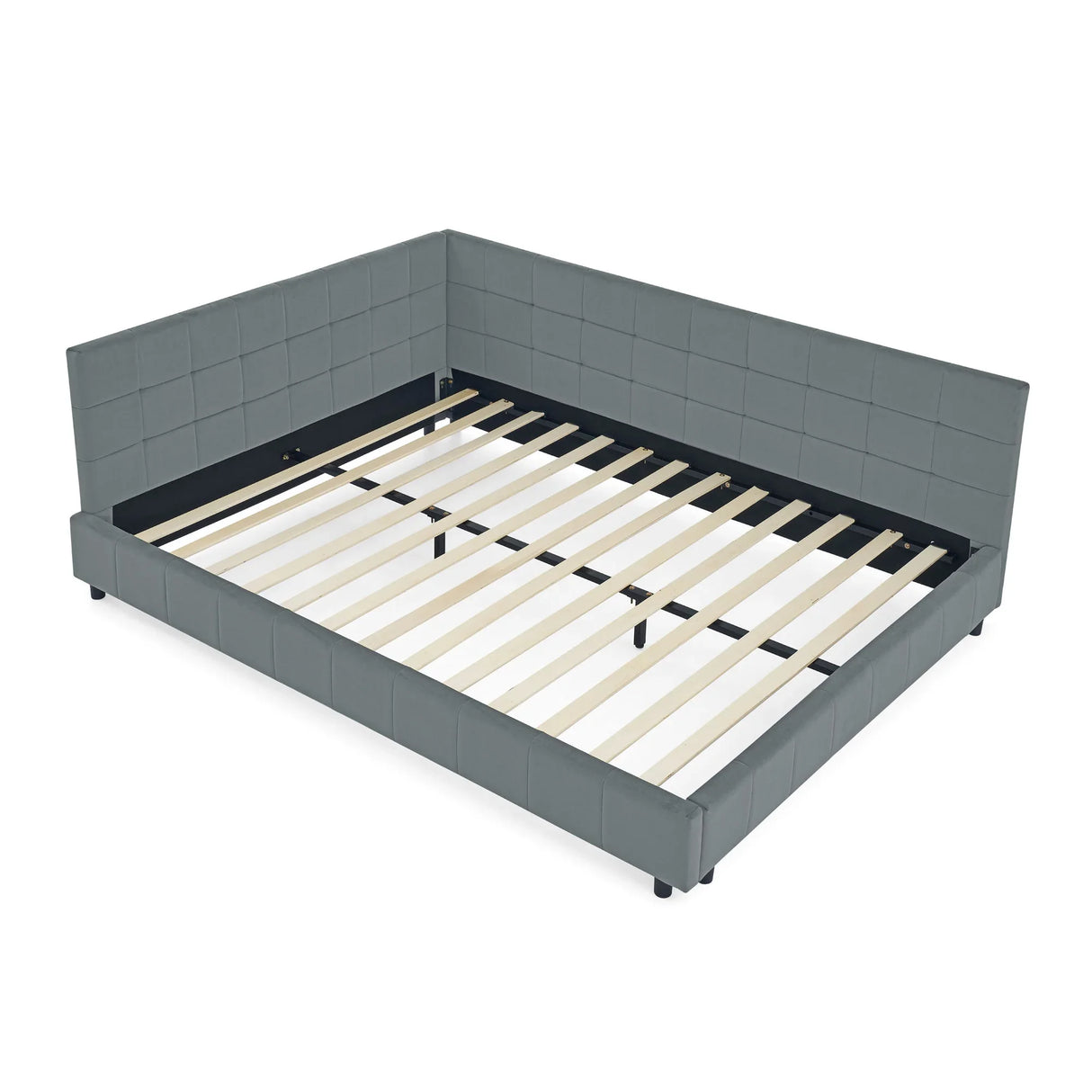 Mid-Century Storage Upholstered Tufted Bed Frame With Backrest And Armrests - Furniture Home Direct