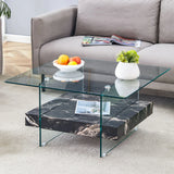 Modern 2 Tier Square Coffee Table, Elegant Marble Pattern - Furniture Home Direct