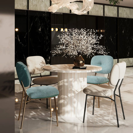Modern 4 Person Dining Set With Bamboo & Table And Turquoise & Chairs Metal Legs, Space Saving Design - White - Furniture Home Direct