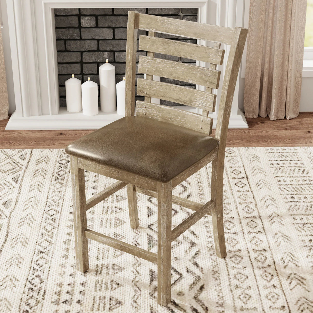 Dining Counter Height Chairs Modern Farmhouse Rustic Look Distressed Design Ladderback Solid Wood (Set of 2) - Grayish Brown - Furniture Home Direct