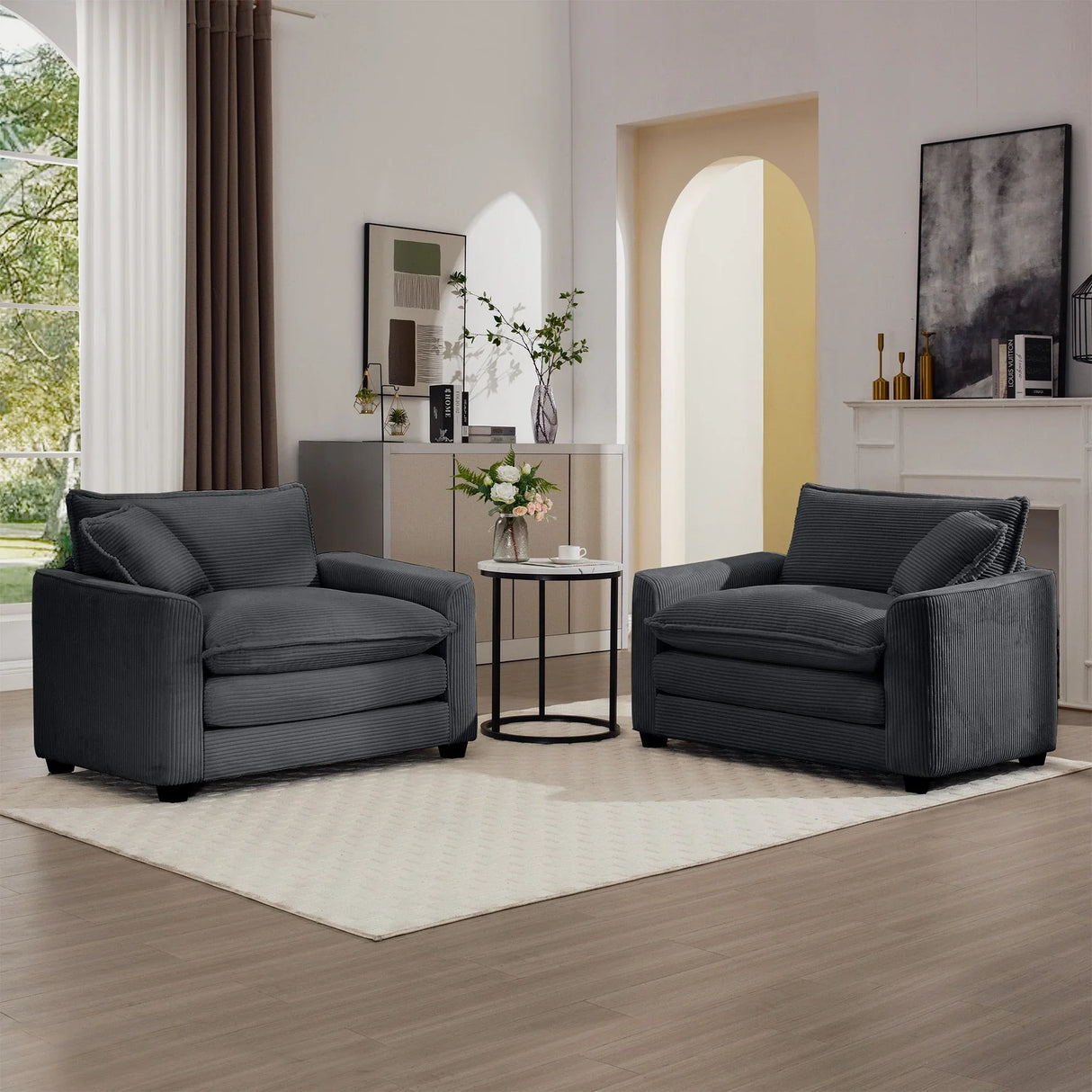 Modern Classic Corduroy Fabric Single Chair Deep Seat Sofa With Pillow - Furniture Home Direct