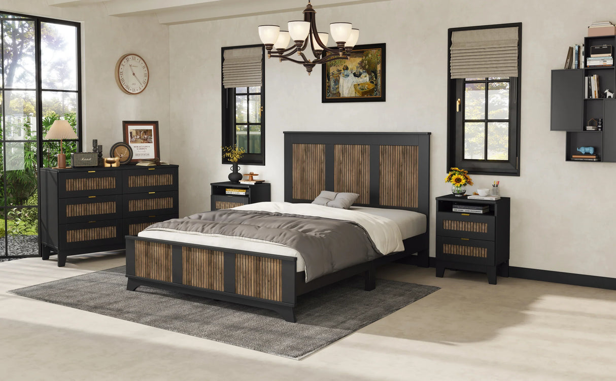 Queen Bed Set With Dresser And Two Nightstands Black - Furniture Home Direct