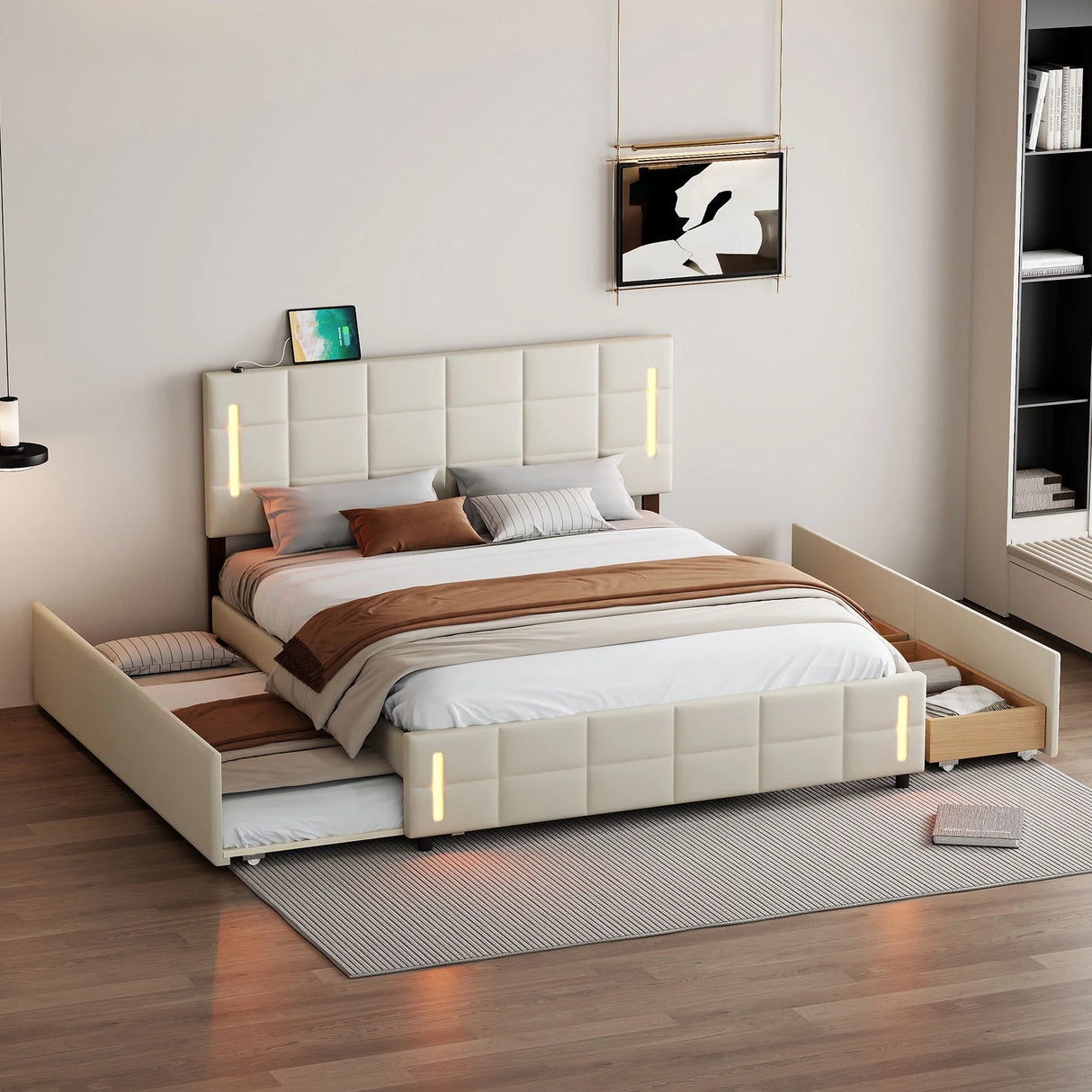 Upholstered Platform Bed With Trundle & Drawers - Furniture Home Direct