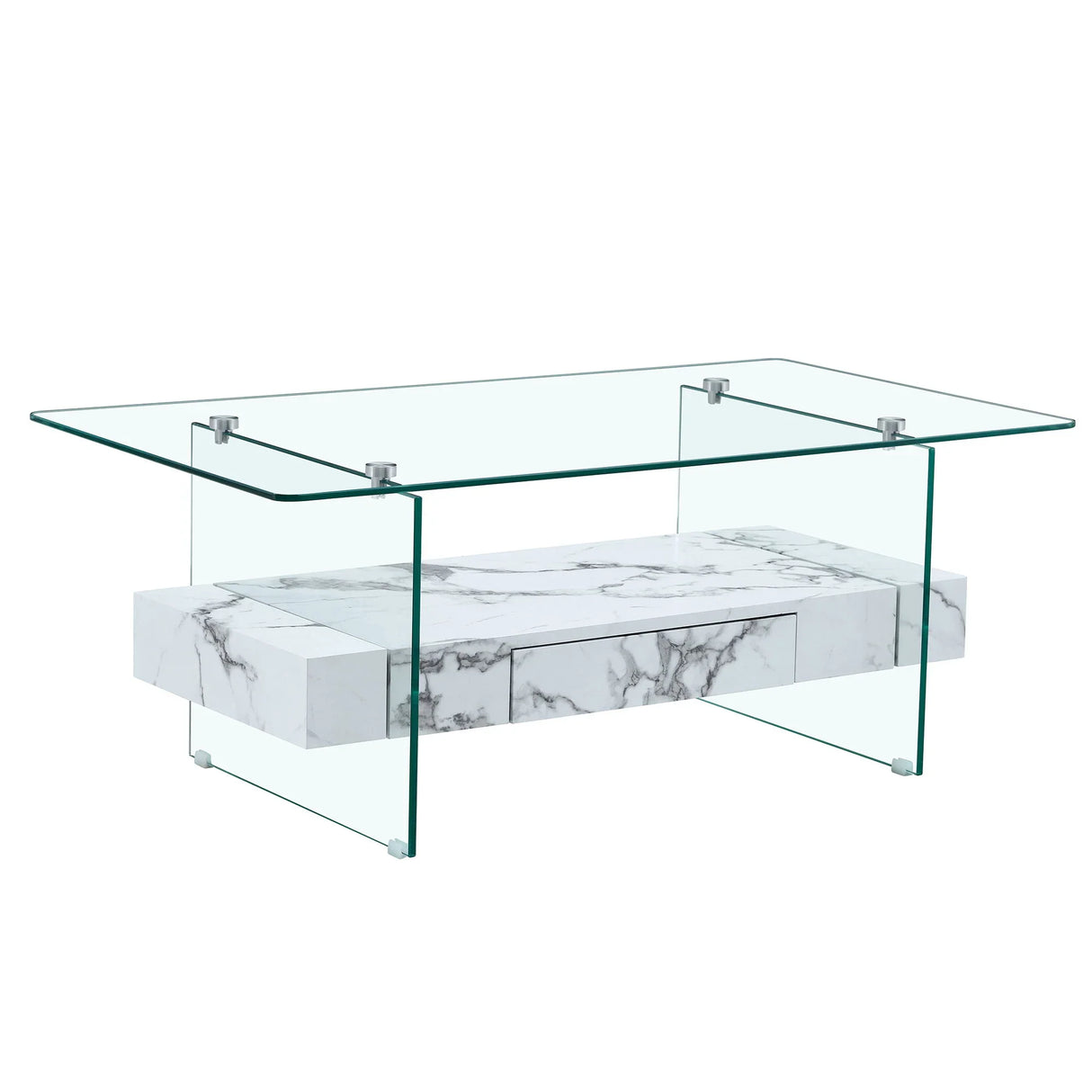 Modern 2 Tier Square Coffee Table, Elegant Marble Pattern - Furniture Home Direct