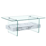 Modern 2 Tier Square Coffee Table, Elegant Marble Pattern - Furniture Home Direct