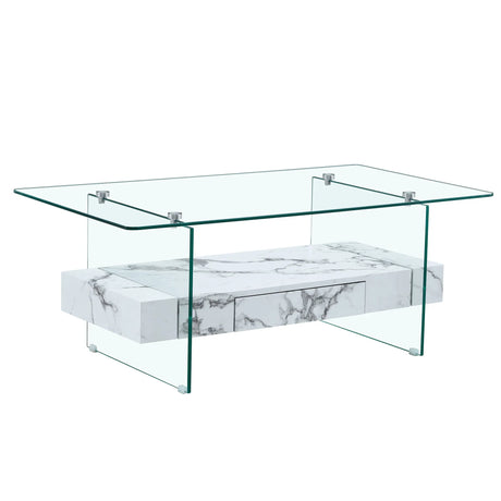 Modern 2 Tier Square Coffee Table, Elegant Marble Pattern - Furniture Home Direct
