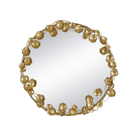 Round Metal Wall Mirror With en Leaf Accents, Modern Decor Mirror For Living Room Entryway Hallway - Gold - Furniture Home Direct