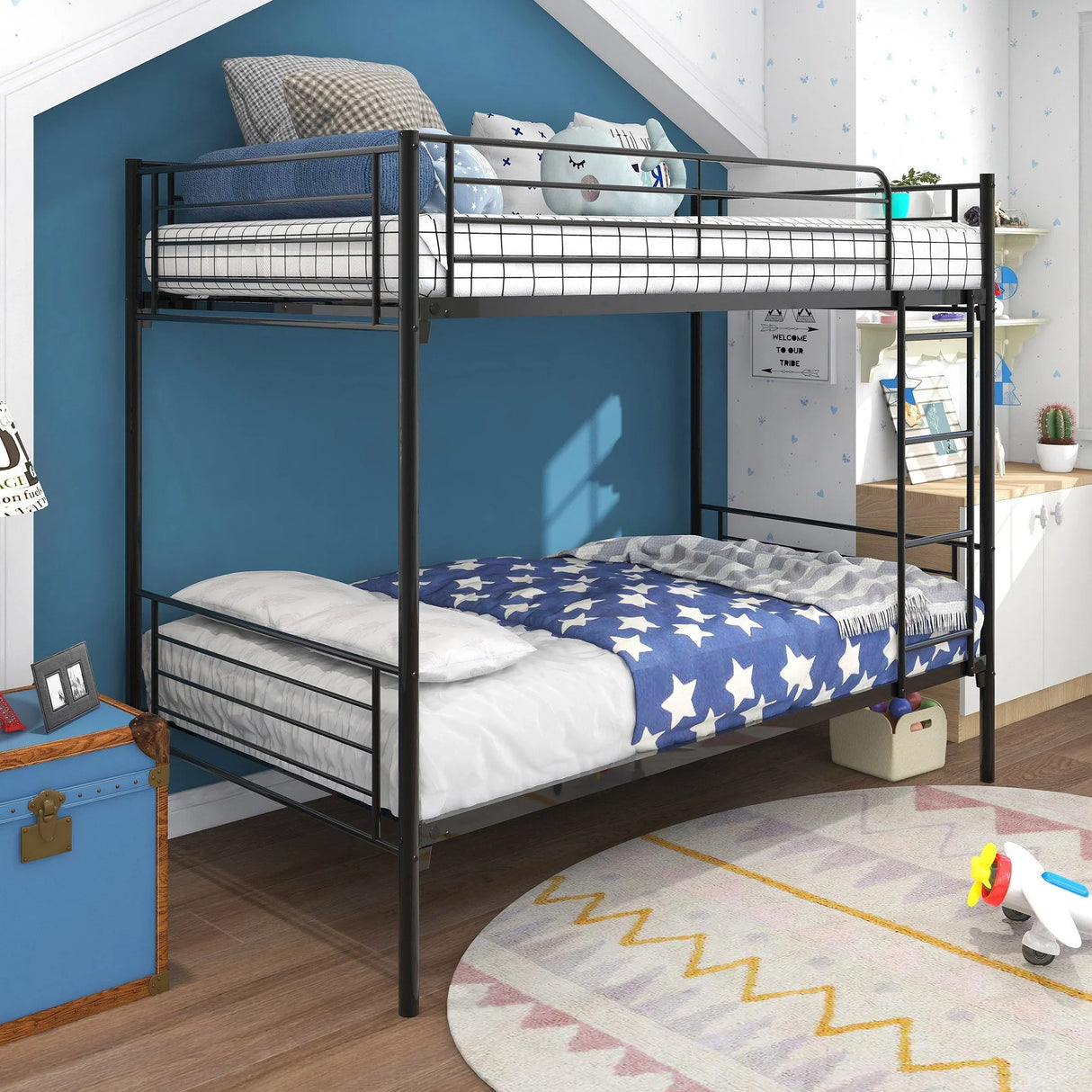 Space Saving Bunk Bed With Metal Frame And Ladder - Furniture Home Direct