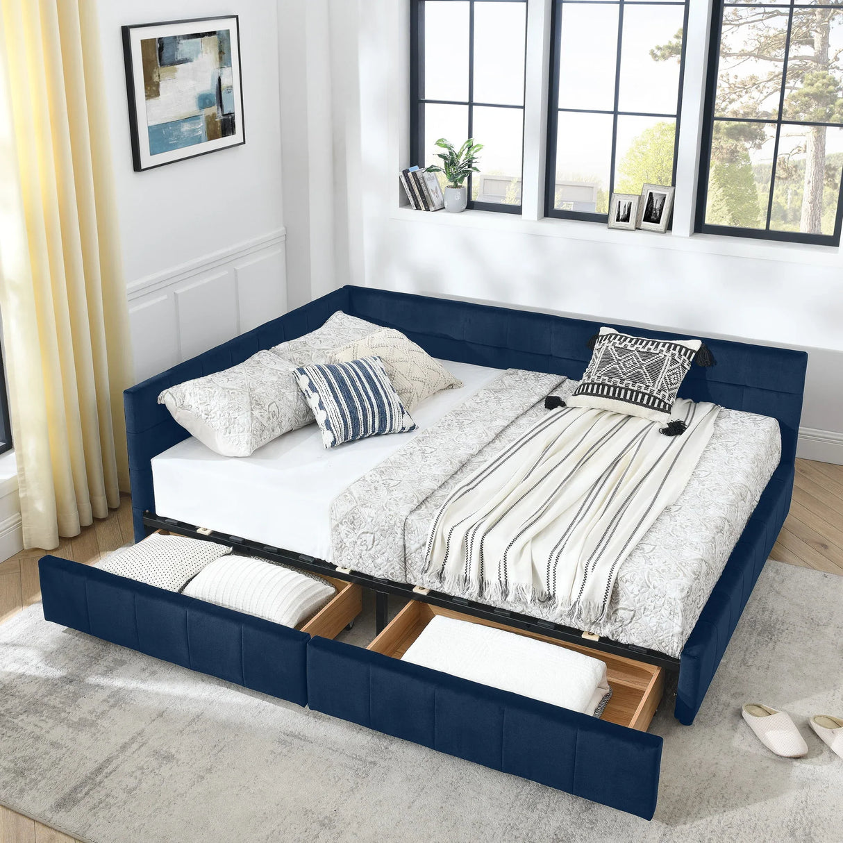 Upholstered Bed Frame With Tufted Backrest And Armrests - Furniture Home Direct