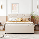 Upholstered Platform Bed With Brick Pattern Headboard And Twin Long Size Trundle - Furniture Home Direct