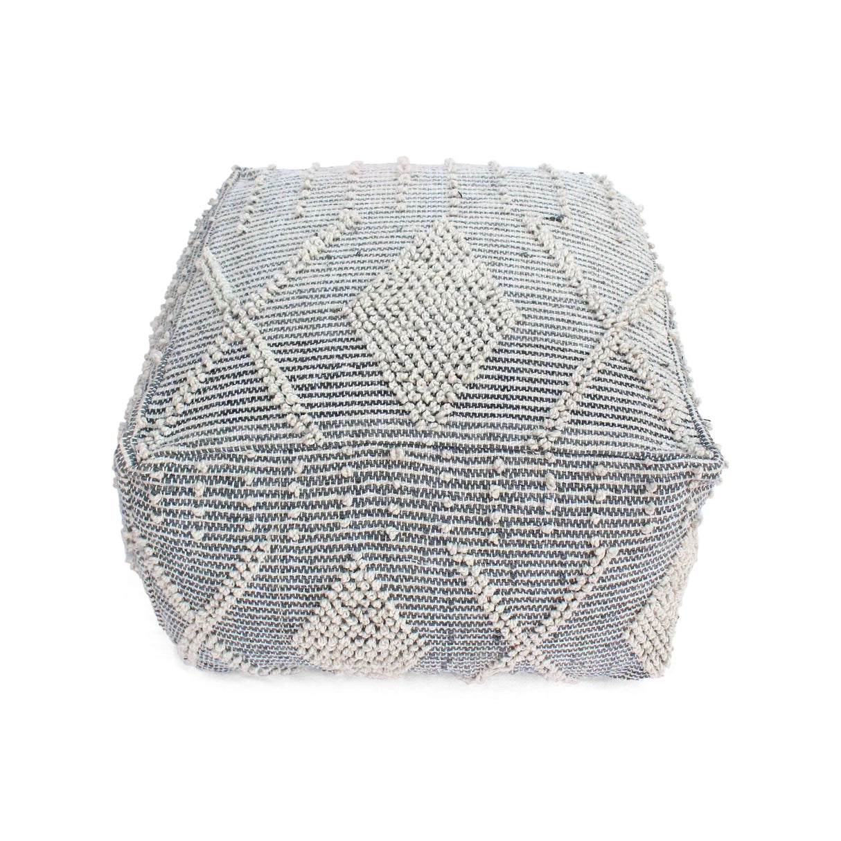 Diamond - Handcrafted Faux Yarn Pouf - Ivory / Gray - Furniture Home Direct