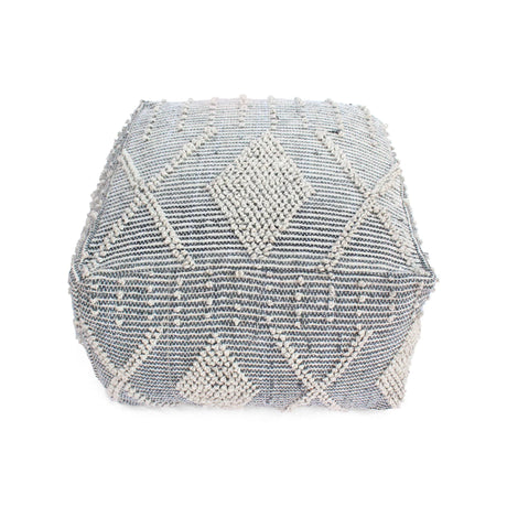 Diamond - Handcrafted Faux Yarn Pouf - Ivory / Gray - Furniture Home Direct