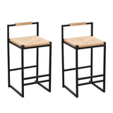 Stylish (Set of 2) Bar Stools With Backrest And Paper Rope Woven Seat, Counter Height Dining Chairs For Kitchen - Natural - Furniture Home Direct
