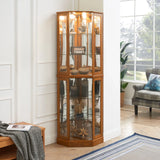 6 Shelf Corner Curio Display Cabinet With Lights, Mirrors And Adjustable Shelves (E26 Light Bulb Not Included) - Furniture Home Direct