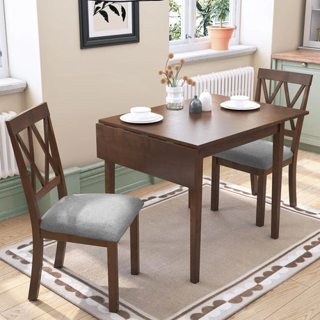 3 Piece Kitchen Dining Set With Drop Leaf Dining Table And 2 Dining Upholstered Chairs, Dining Room Set For Small Places - Brown - Furniture Home Direct