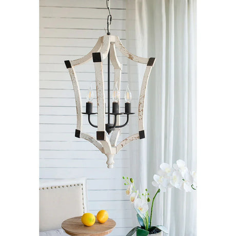 4 Light Chandelier, Hanging Light Fixture With Adjustable Chain For Kitchen, Bulb Not Included - Cream - Furniture Home Direct