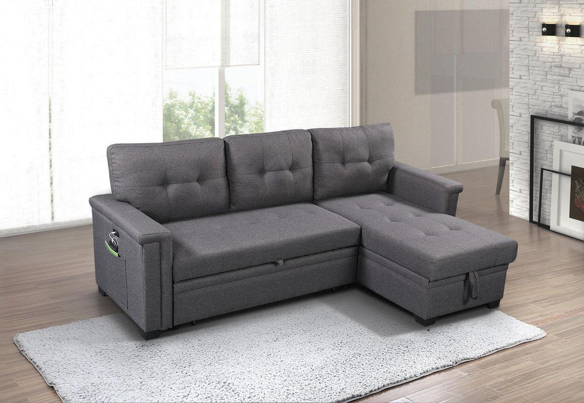 Ashlyn - Reversible Sleeper Sectional Sofa With Storage Chaise, USB Charging Ports And Pocket - Furniture Home Direct