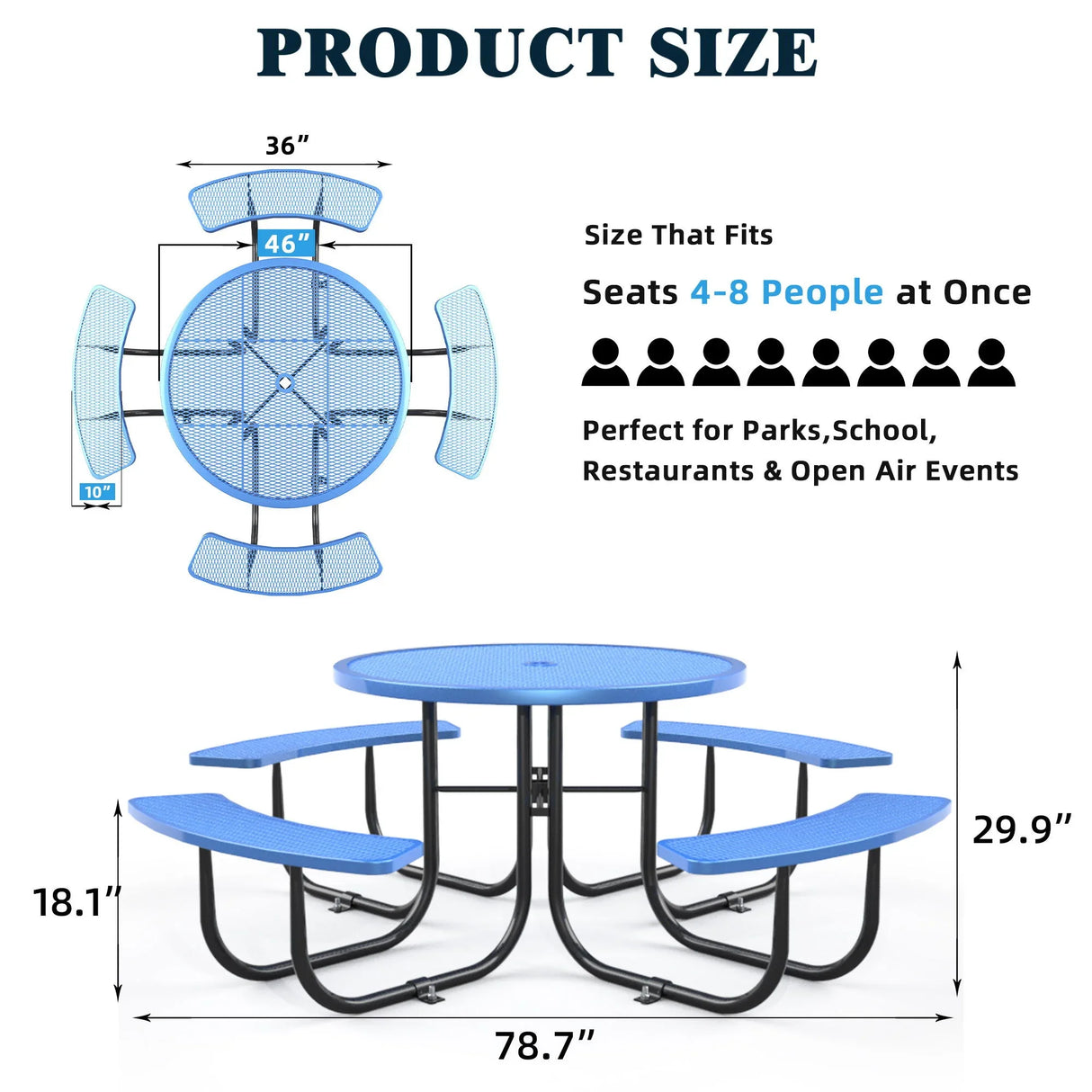 Round Outdoor Steel Picnic Table 46" With Umbrella Pole - Furniture Home Direct