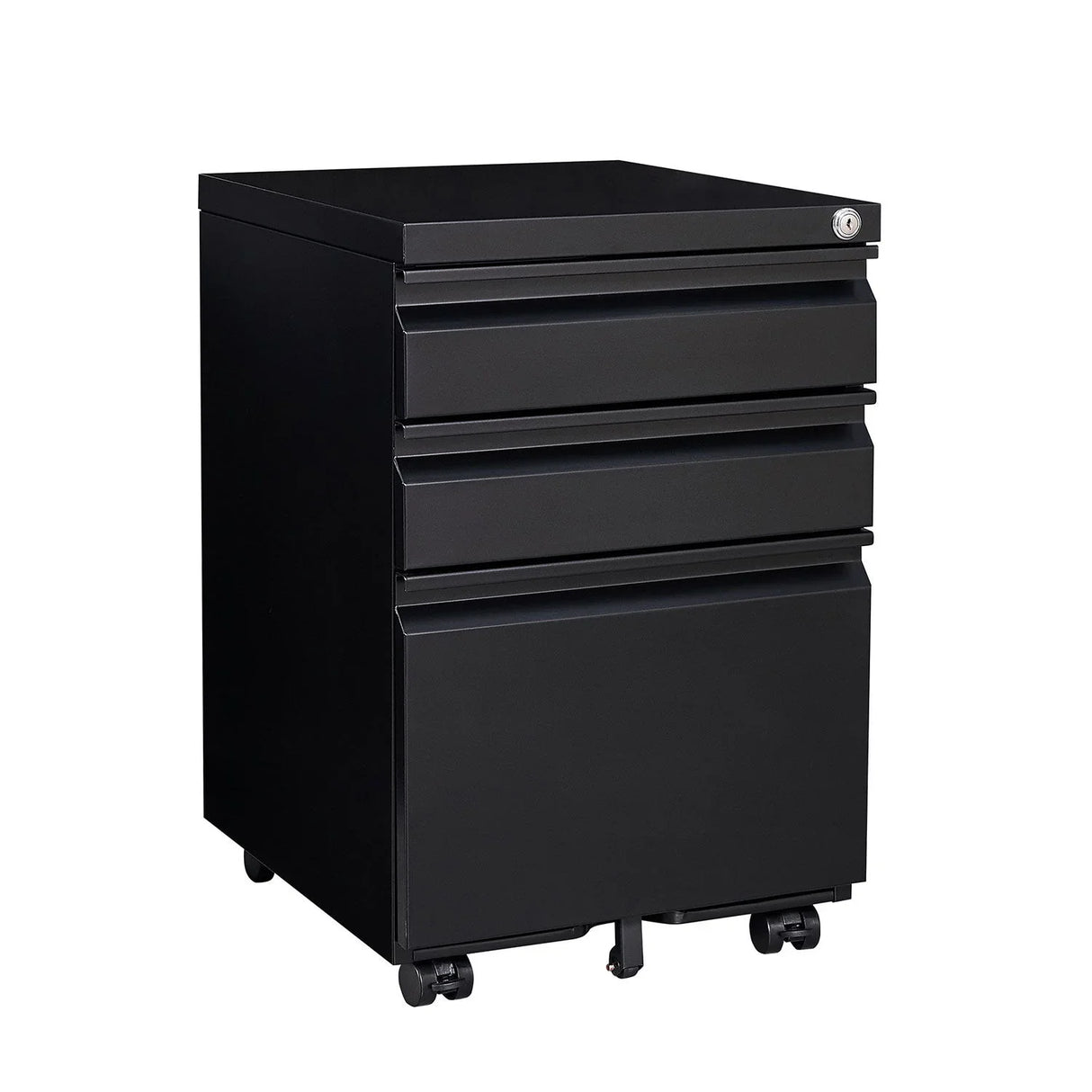 Contemporary Black 3 Drawer Mobile Filing Cabinet With Lock, Metal Office Storage For Legal / Letter Size - Furniture Home Direct