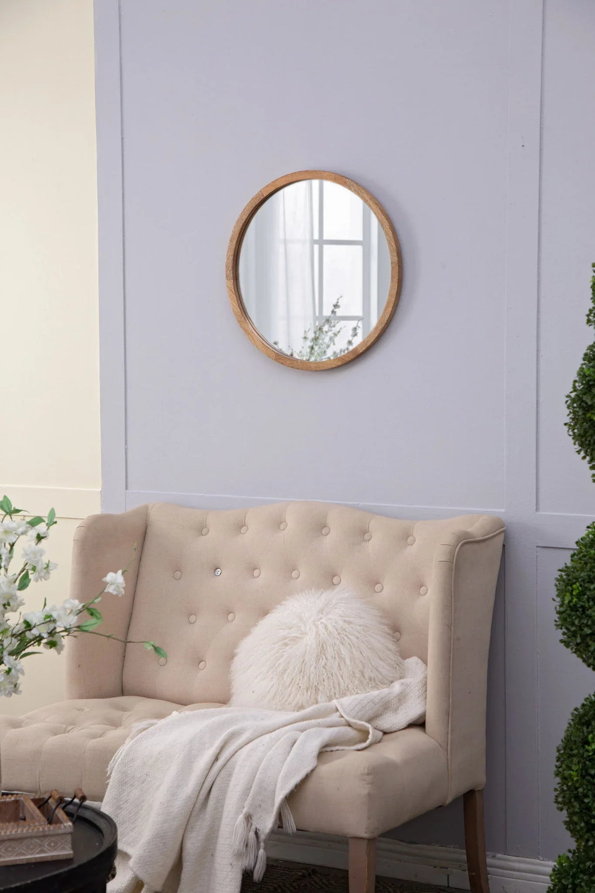 Circle Wall Mirror With Wooden Frame, Wall Mirror For Living Room - Furniture Home Direct