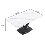 63" Modern Artificial Stone Straight Edge Metal X-Leg Dining Table, 6 People - White / Black - Furniture Home Direct