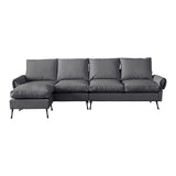 Modern Sectional Technical Leather L-Shaped Sofa Couch With Convertible Ottoman - Furniture Home Direct