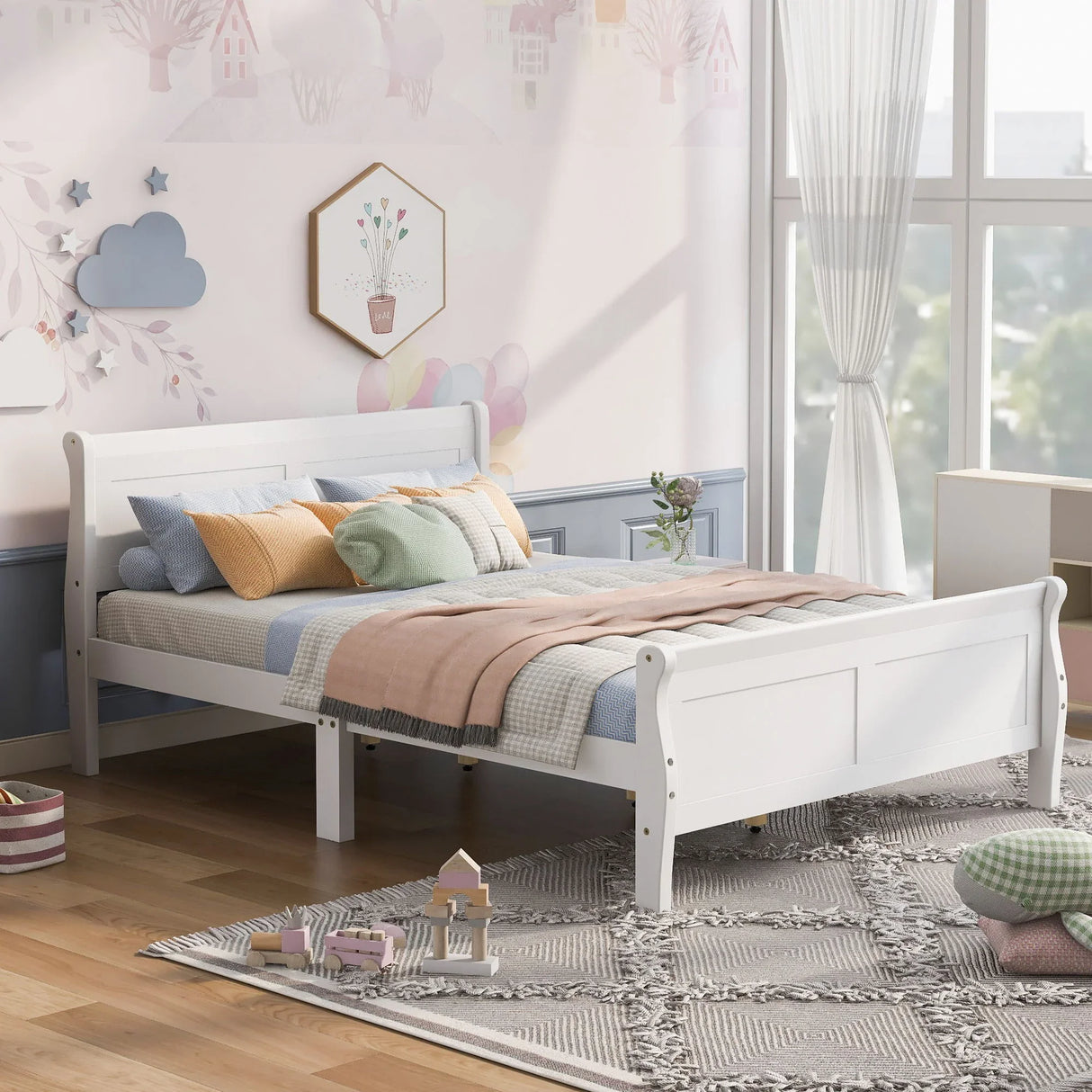 Platform Bed Frame Mattress Foundation Sleigh Bed With Headboard / Footboard / Wood Slat Suppor - Furniture Home Direct