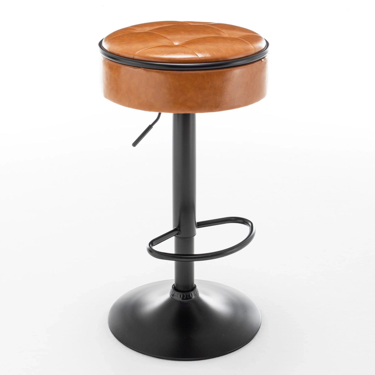 Bar Stool Round Tufted PU Leather Adjustable Height Brown - Furniture Home Direct