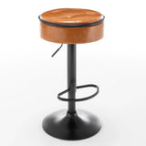 Bar Stool Round Tufted PU Leather Adjustable Height Brown - Furniture Home Direct