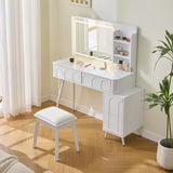 Vanity Desk With LED Mirror And Stool With Storage White - Furniture Home Direct