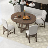 Retro Functional Dining Set, Round Table With Leaf And Upholstered Chairs For Dining Room And Living Room - Furniture Home Direct