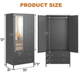 Wardrobe With Mirror Door And Two Drawers Charcoal Gray - Furniture Home Direct