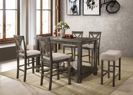 Martha II - 7 Pieces Counter Height Dining Room Set - Gray - Furniture Home Direct