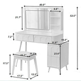 Modern Makeup Vanity Desk With LED Lights & Mirror 4 Drawer Dressing Table Set Space Saving For Bedroom - White - Furniture Home Direct
