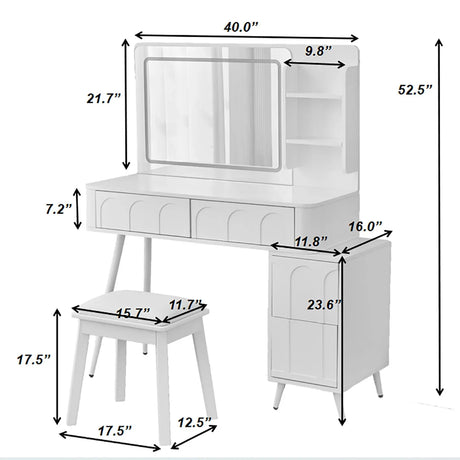 Modern Makeup Vanity Desk With LED Lights & Mirror 4 Drawer Dressing Table Set Space Saving For Bedroom - White - Furniture Home Direct