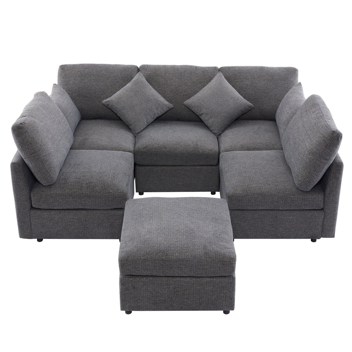 Sectional Sofa, Modular With USB Ports And Ottoman, Grey - Furniture Home Direct