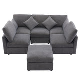 Sectional Sofa, Modular With USB Ports And Ottoman, Grey - Furniture Home Direct