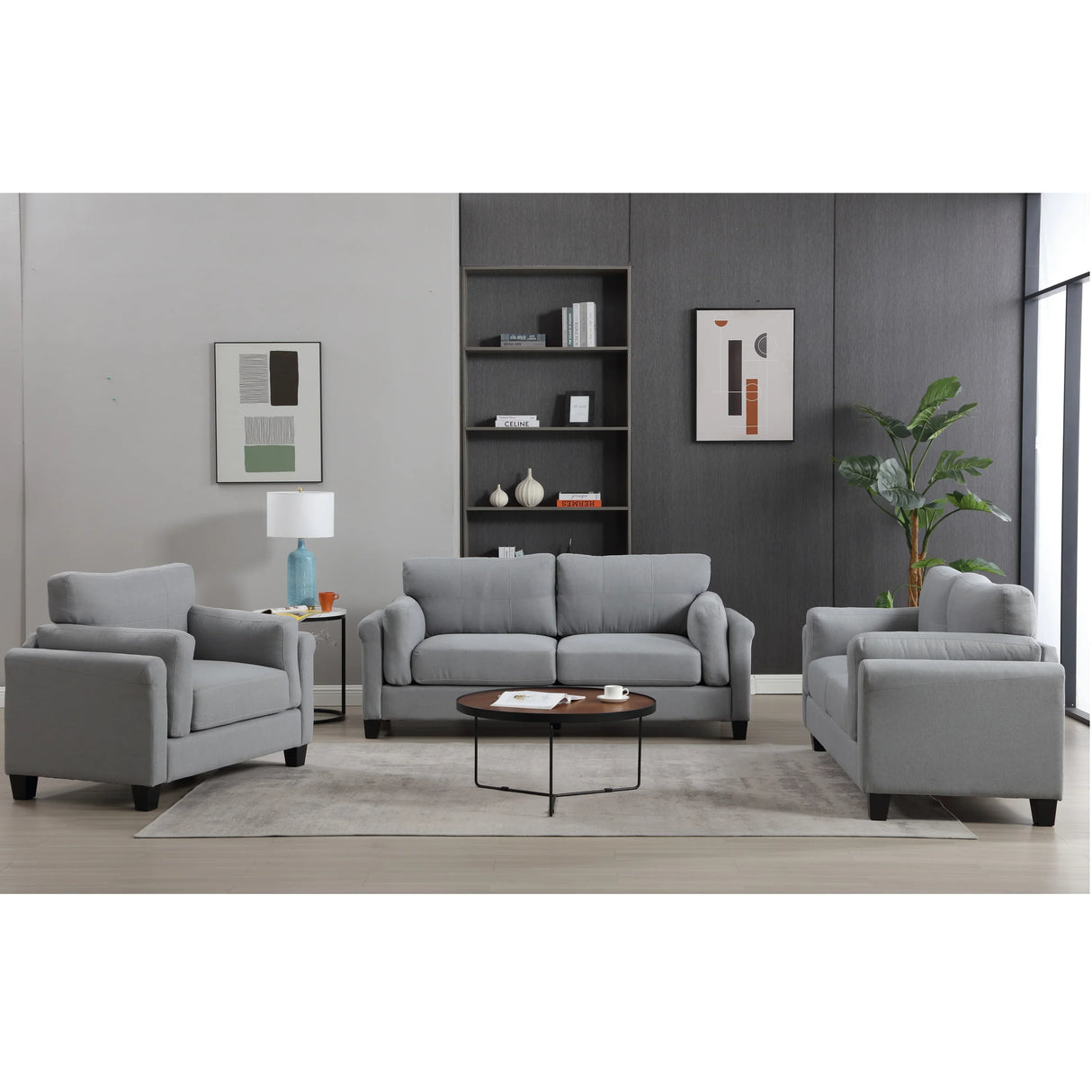 Modern 3 Piece Living Room Set - Gray - Furniture Home Direct