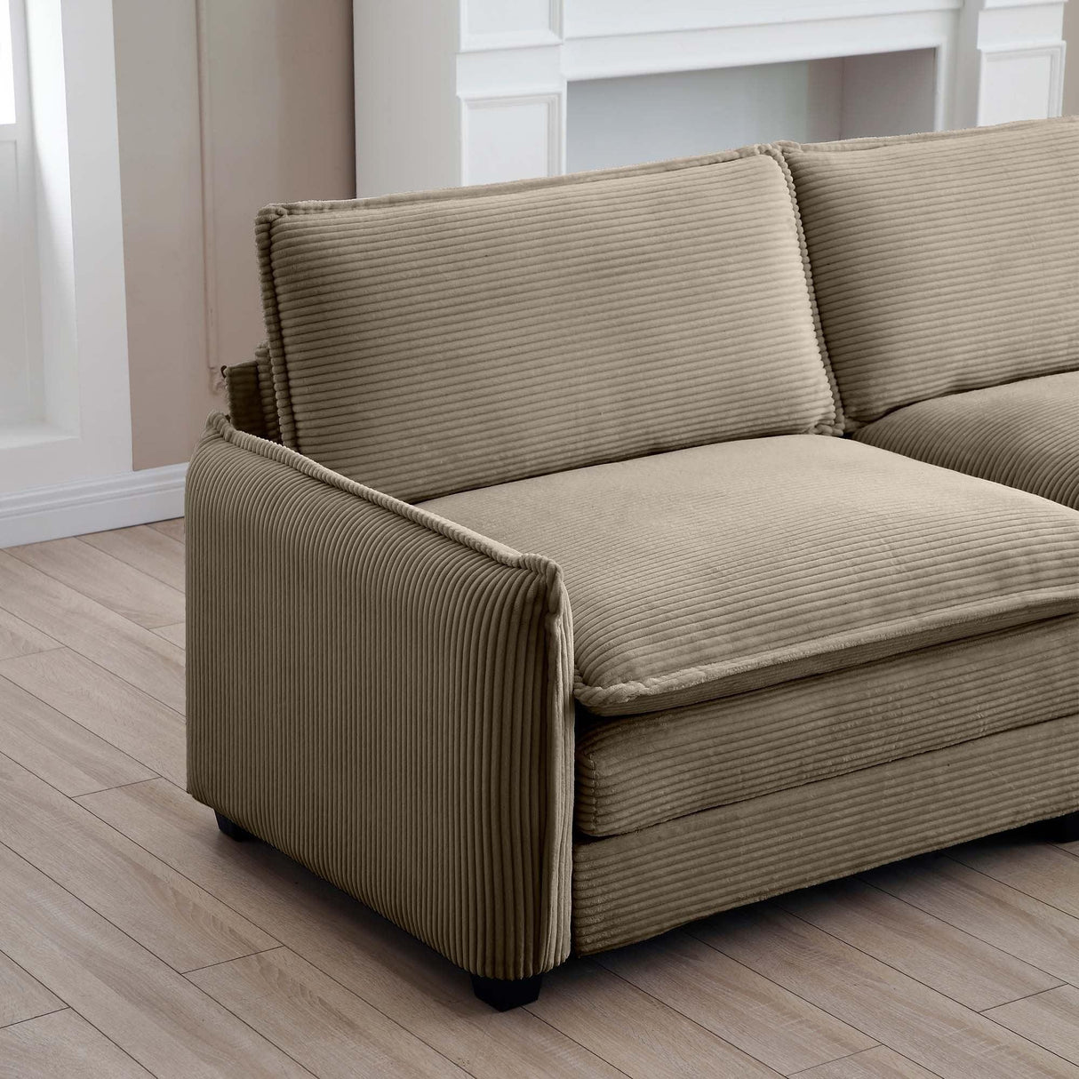 Modern 2 Piece Corduroy Living room Set - Light Brown - Furniture Home Direct