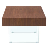 Coffee Table Faux Wood Top Glass Legs Modern Walnut - Furniture Home Direct